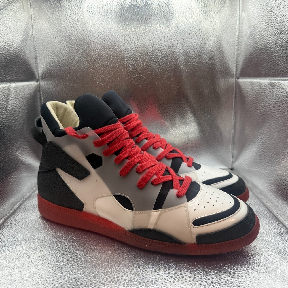 Size 12 Maison Martin Margiela Neoprene White Black Mens High Top Sneaker Shoes